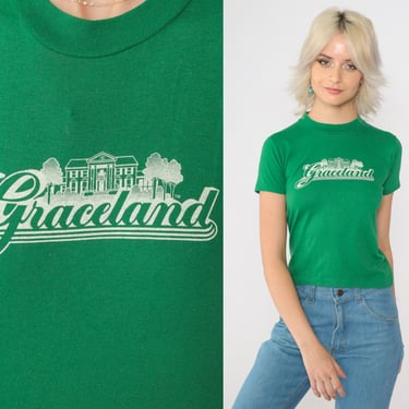 Vintage Graceland T-shirt 80s Memphis Shirt Graphic Tee Retro TShirt Tennessee T Shirt 1980s Green Travel Tee Youth Medium 2xs 