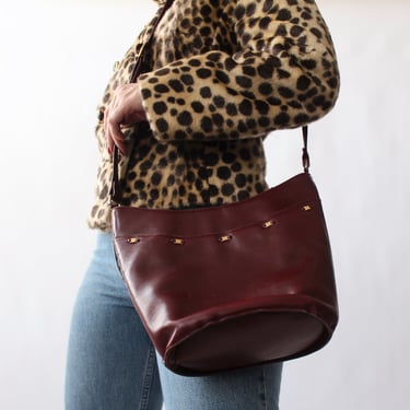 Vintage Burgundy Leather Shoulder Bag