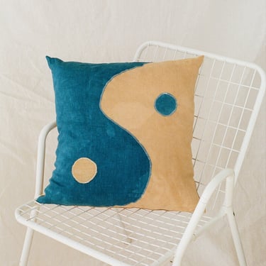 yin yang linen pillow cover in indigo + sand  | zero waste | naturally plant dyed 