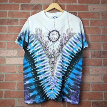 Vintage 90s Double Sided Liquid Blue Crystal Gemstones ORIGINAL Tie Dye Tee - Extra Large 