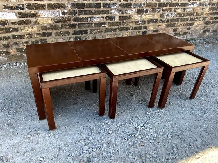 Leather Covered Table with Set of Three Nesting Tables by Dominic Chambon, Made in France 