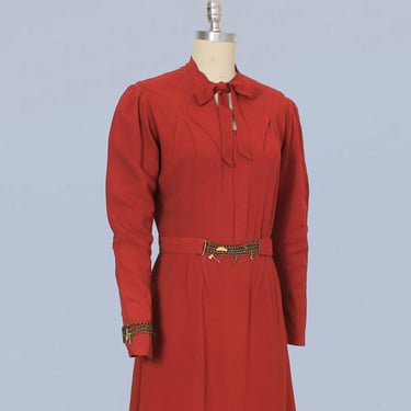 RARE 1930s Dress / 30s METAL CHARMS Art Deco Red Crepe Dress 