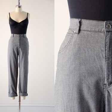 high waisted pants | 90s y2k vintage Liz Claiborne black gray houndstooth checkered plaid dark academia pleated trousers 