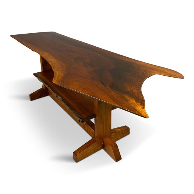 Walnut Free Form Live Edge Coffee Table in the Style of Nakashima Mid Century