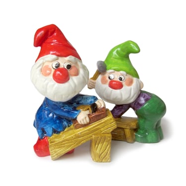Christmas Elf Figurines, RB Japan Ceramic Elves, Santa's Helpers, Santa Workshop Elves, North Pole, Christmas Collectible with Foil Tags 