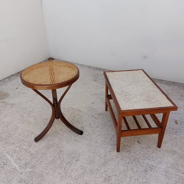 Round Cane Top Side Table