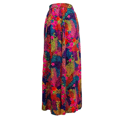 Vintage 1960s Day-Glo Flower Power Maxi Skirt, Small 26 Inch Waist, VFG 