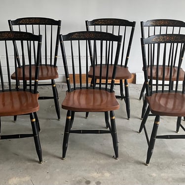 Set of 6 Hitchcock black stenciled dining chairs 