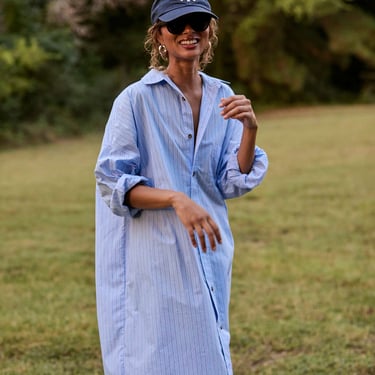 Phoebe Shirt Dress - Aqua Stripe