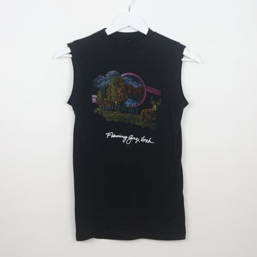 vintage black FLAMING GORGE, Utah vintage sleeveless outback 1980s MEN'S vintage tank muscle t-shirt -- size extra small 