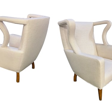 Large Pair of Italian Midcentury Openwork Wing Chairs Attr. Pierluigi Colli