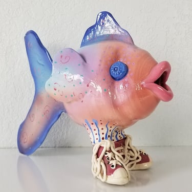 Janet Verdegen  Surrealist  Art  Ceramic Fish  Sculpture . 