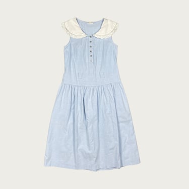 (S) 70s Blue Drop Waist Petter Pan Collar Midi Dress