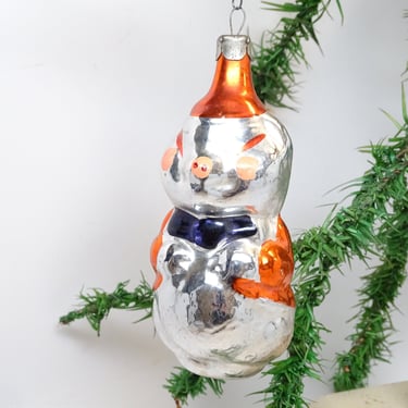 Antique  Russian Pig Hand Painted Glass Christmas Ornament, Vintage Holiday Tree Decor 