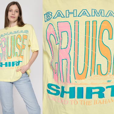 XL 80s Bahamas Cruise T Shirt | Vintage Yellow Nassau Souvenir Graphic Tourist Tee 