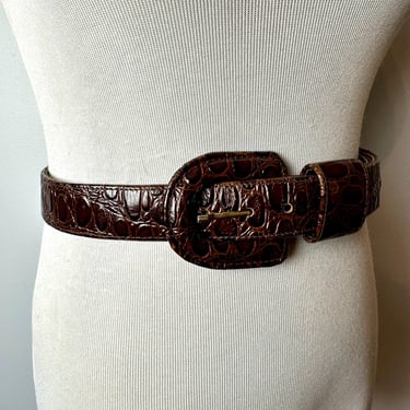 90’s brown faux gator perforated brown belt~ faux leather skinny dress belt Women’s trouser belts dressy 1990’s / SM 