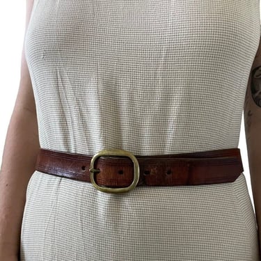 Vintage 1970s Womens Brown Distressed Leather Solid Brass Equestrian Buckle Sz M 