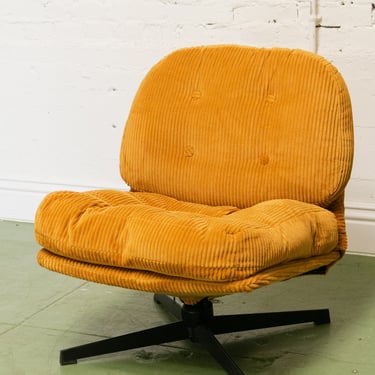 Mustard Corduroy Low Profile Swivel Chair