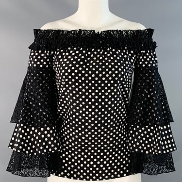 MICHAEL KORS Size XS Black White Silk Polka Dot Layered Sleeves Off-Shoulder Blouse