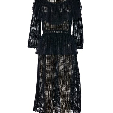 Black Lace Ruffle Crochet Dress
