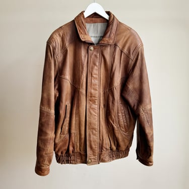 Teak Distressed Leather Bomber