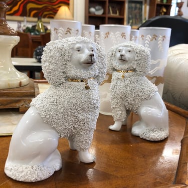 Pair White Poodle Sculptures