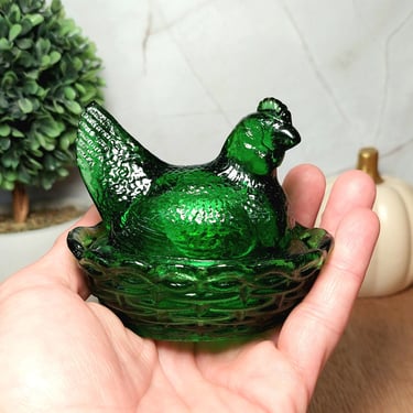 thumbnail image 2 of Vintage Jadeite Glass Hen On Nest Covered Salt Cellar Dish – Depression Style 2pc 2 of 4