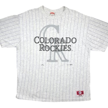 Vintage 90s Nutmeg Colorado Rockies Baseball Pinstripe Made in USA MLB Graphic T-Shirt Size XLarge 