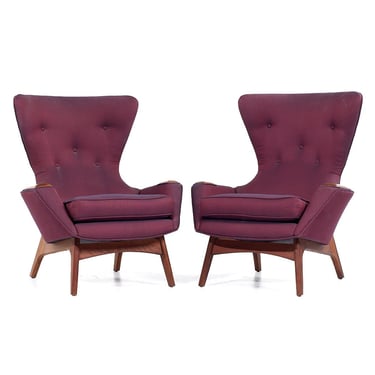 Adrian Pearsall for Craft Associates Mid Century 2231-C Walnut Wingback Lounge Chairs - Pair - mcm 
