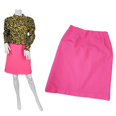 Vintage 1970's Hot Pink Poly Waffle Knit Mini Skirt I Sz Sm I W: 25
