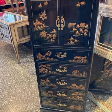 Chinoiserie jewelry and lingerie cabinet 20.5” x 15.5” x 53” Call 202-232-8171 to purchase