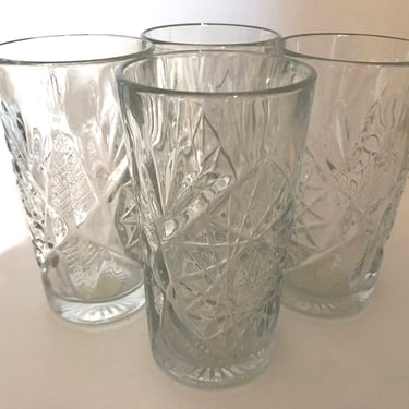 Prettyset of (4)  Libbey Hobstar Lead Crystal Tumbler Glass large drinking glass-16 Ounce 