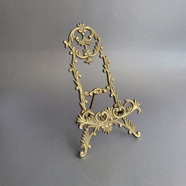 Ornate brass easel Picture frame stand Vintage photo holder Victorian home decor 