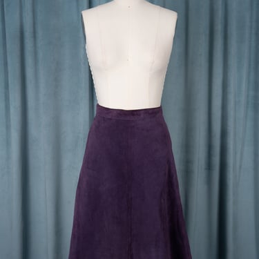 Vintage 70s Eggplant Purple Genuine Leather Suede A-Line Skirt 