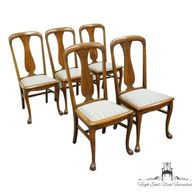 Set of 5 Vintage Antique Solid Walnut Country French Provincial Splat Back Dining Side Chairs 
