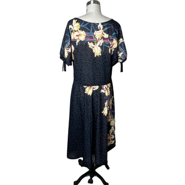 Vintage 70’s JC Penney Fashions Women’s Dress Black Lily Floral Party Drop waist Button Size 18 