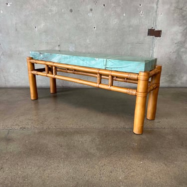 Bamboo & Rattan Console Table with Stone Top