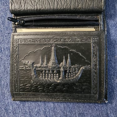 Vintage JACOB Products Embossed leather wallet Tri fold wallet Embossed Thailand theme design 