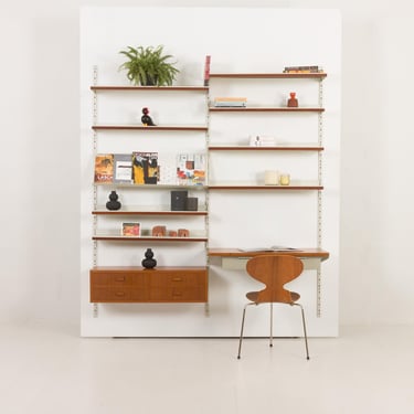 Scandinavian mid century modern home office wall unit in metal and teak, Sweden, 1970s 