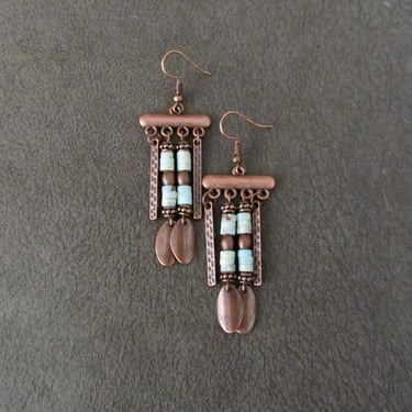 Copper chandelier earrings, boho earrings, southwestern dangle earrings, gypsy earrings, unique earrings, bohemian, rustic shell earrings 
