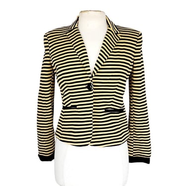 Vintage Cropped Blazer Yellow Black Stripe Fitted Jacket Trazou 