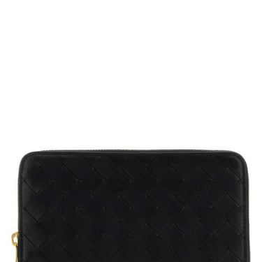 Bottega Veneta Women Black Leather Intrecciato Wallet