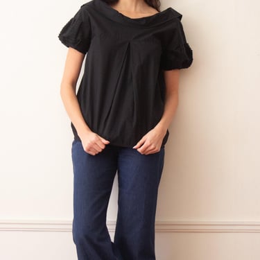 2000s Miu Miu Black Poplin Smock Top 