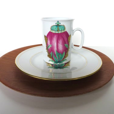 Vintage St. Limoges Faberge Egg Cup And Plate Set, 2 piece Hand Painted Fine Bone China By Veritable Email De Limoges 