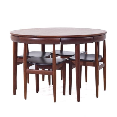 Hans Olsen for Frem Rojle Mid Century Expanding Teak Dining Table with 4 Nesting Chairs - mcm 