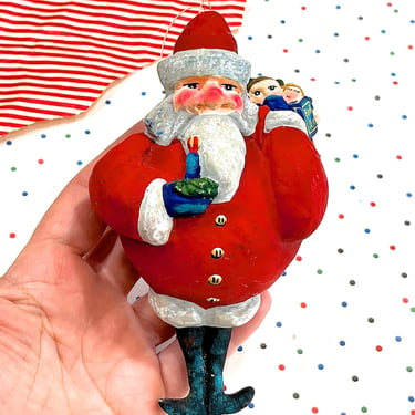 VINTAGE: Handcrafted Santa Ornament - Hand Decorated - Christmas Holidays Xmas 