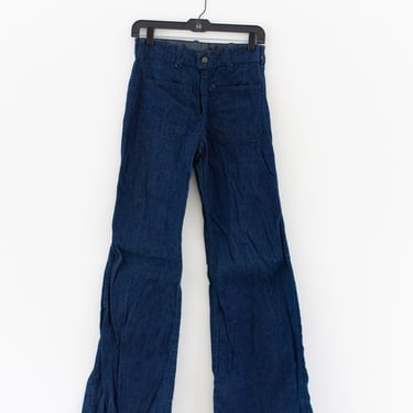 Vintage 27 28 x 35 Waist Dark Wash Flare Denim | 70s bell Bottom Sailor Kick Flares Nautical | 1970 Jane Birkin Jean | FL030 