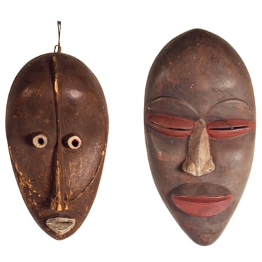 Pair of African Painted Wood Tribal Mask 