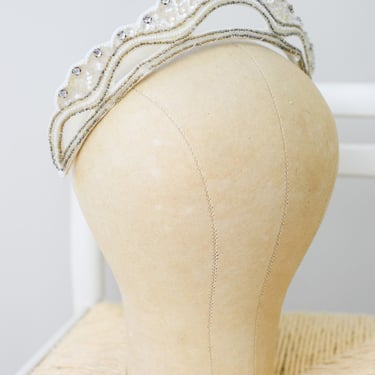 Vintage 1950s Bead and Rhinestone Bridal Tiara | Retro 50s Bridal Crown | Veil | Hair Accessories 