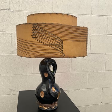 Black and Gold 50s Lamp with Fiberglass Shade